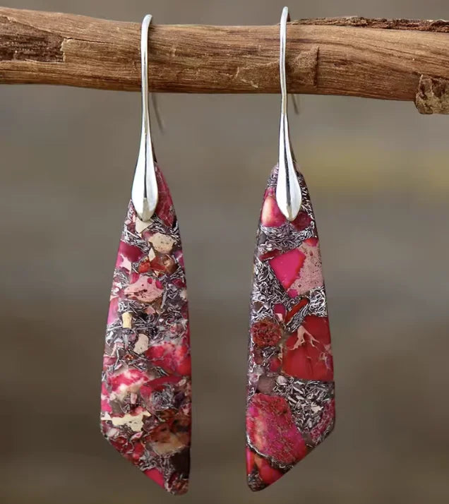 Boho Teardrop Coloured Stone Earrings
