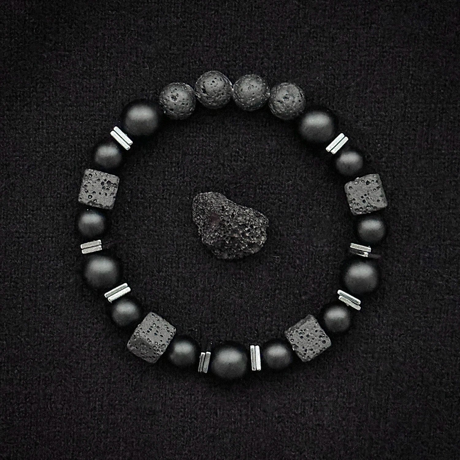 Natural Matte Black Onyx and Lava Bead Bracelet for Men