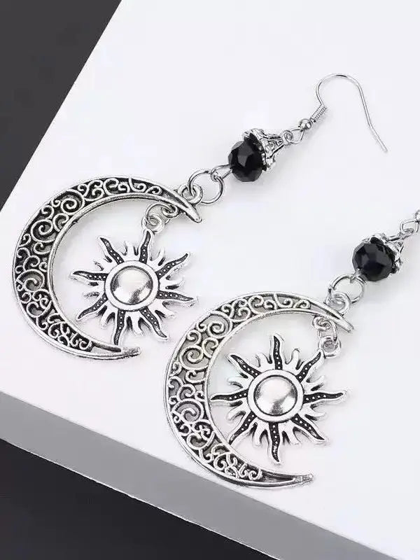 Gothic Moon Sun Pentagram Dangle Earrings For Women And Men