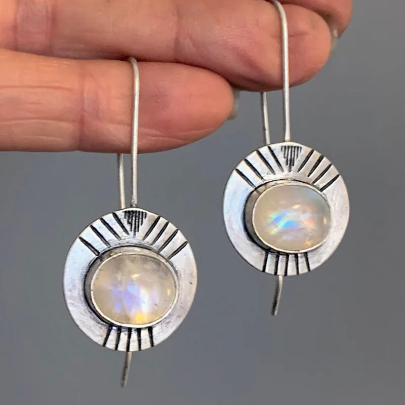 Ancient Round White Moonstone Earrings