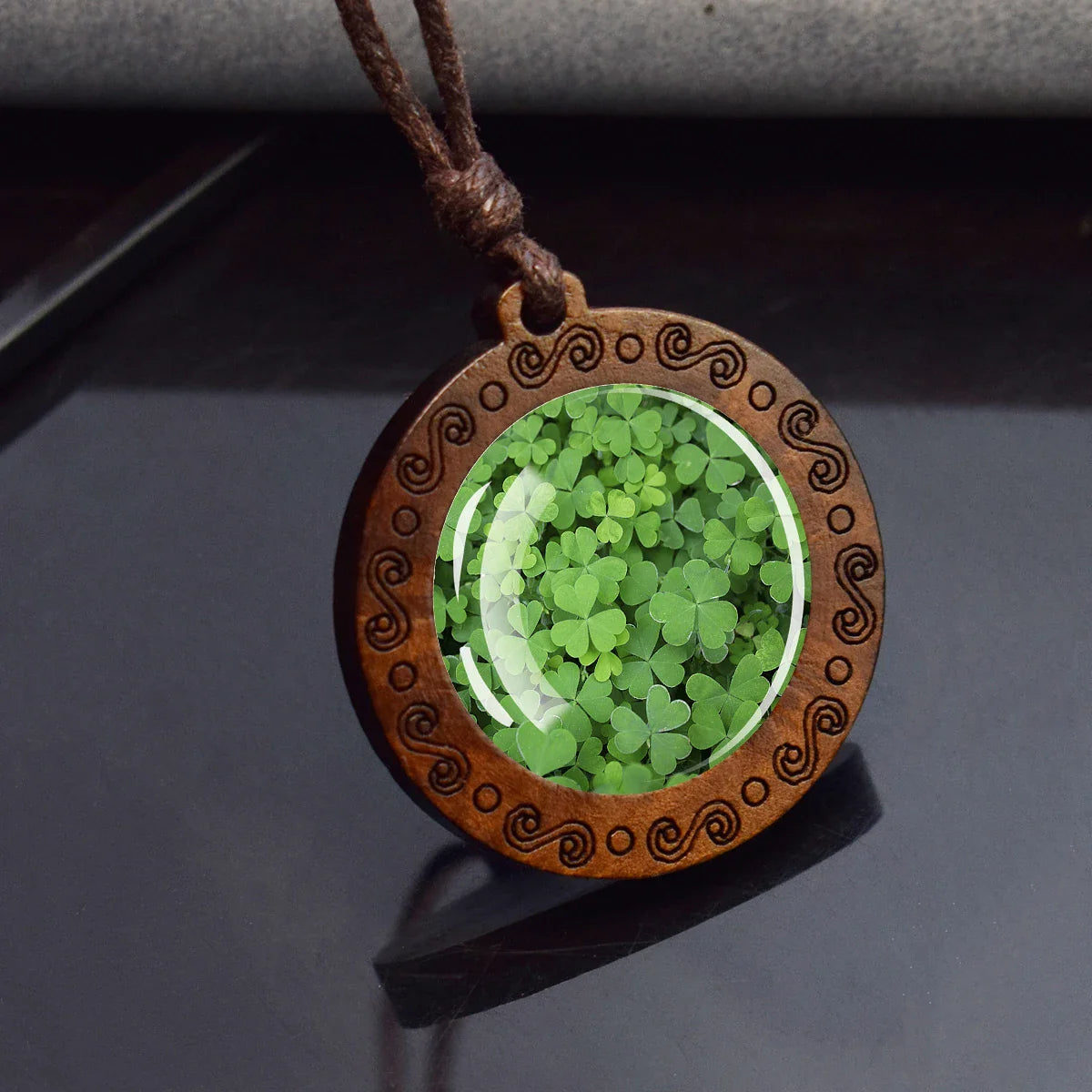 Four Leaf Clover Wooden Pendant For Luck Energy