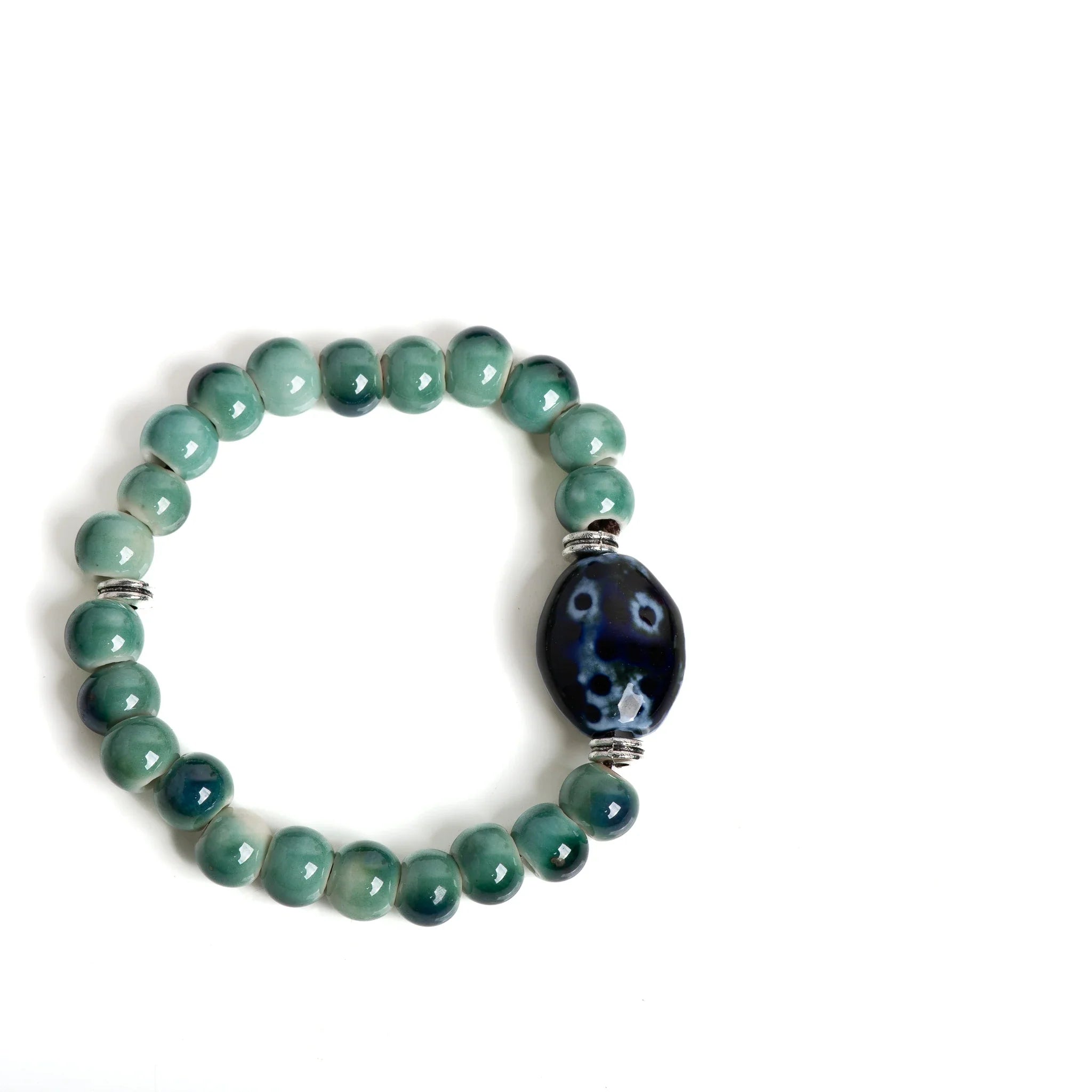 Brand Green Ceramic Beaded Stretch Bracelet Vintage Edition