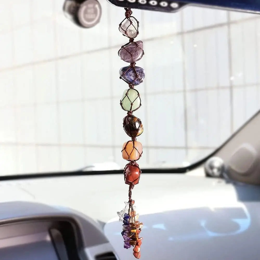 7 Chakras Natural Stone Hanging Ornament – Handcrafted Energy Balancer for Car & Home