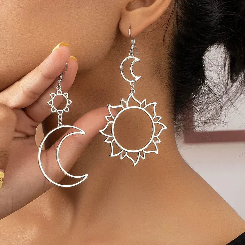Moon Sun Asymmetric Earrings