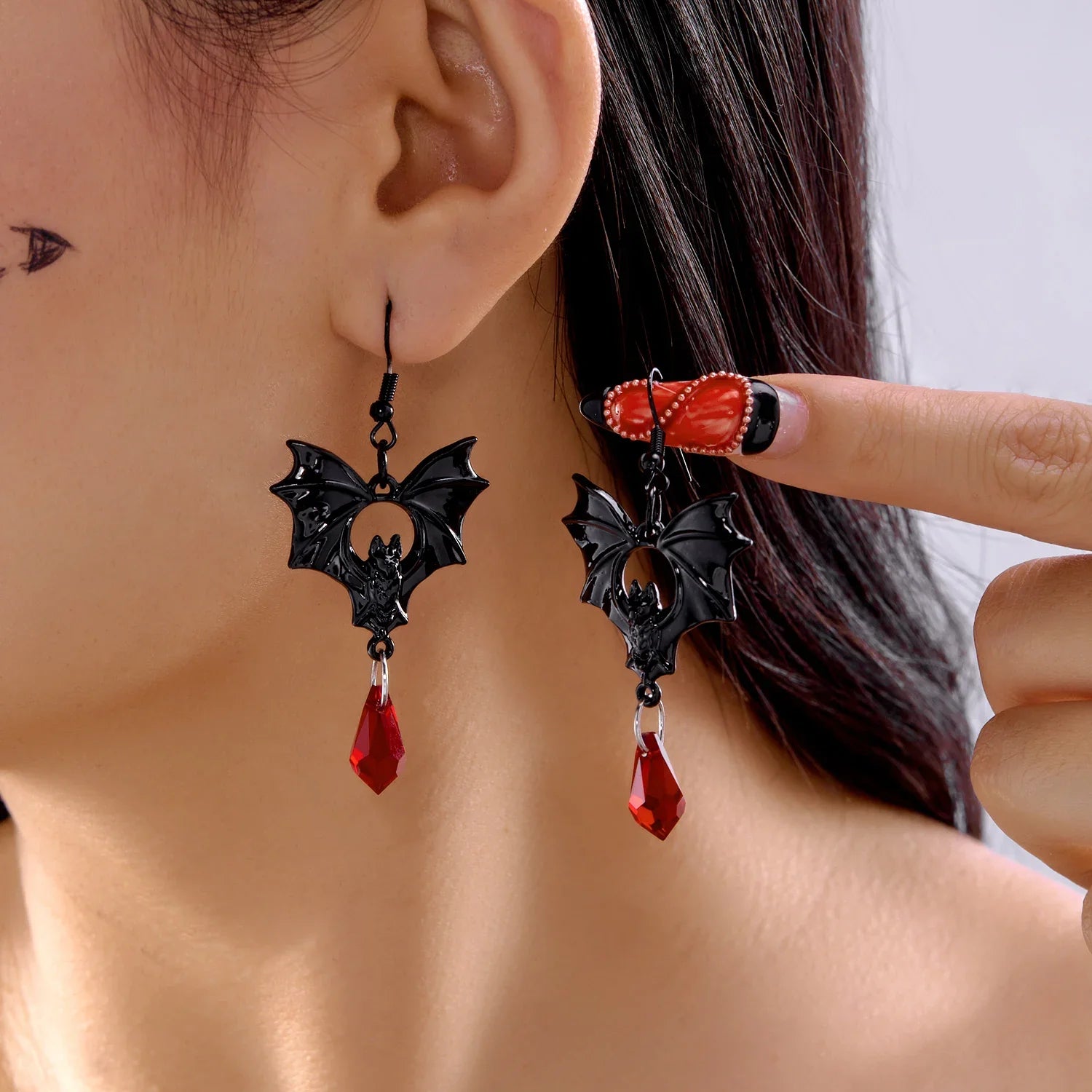 Vampire Bat Red Crystal Earrings