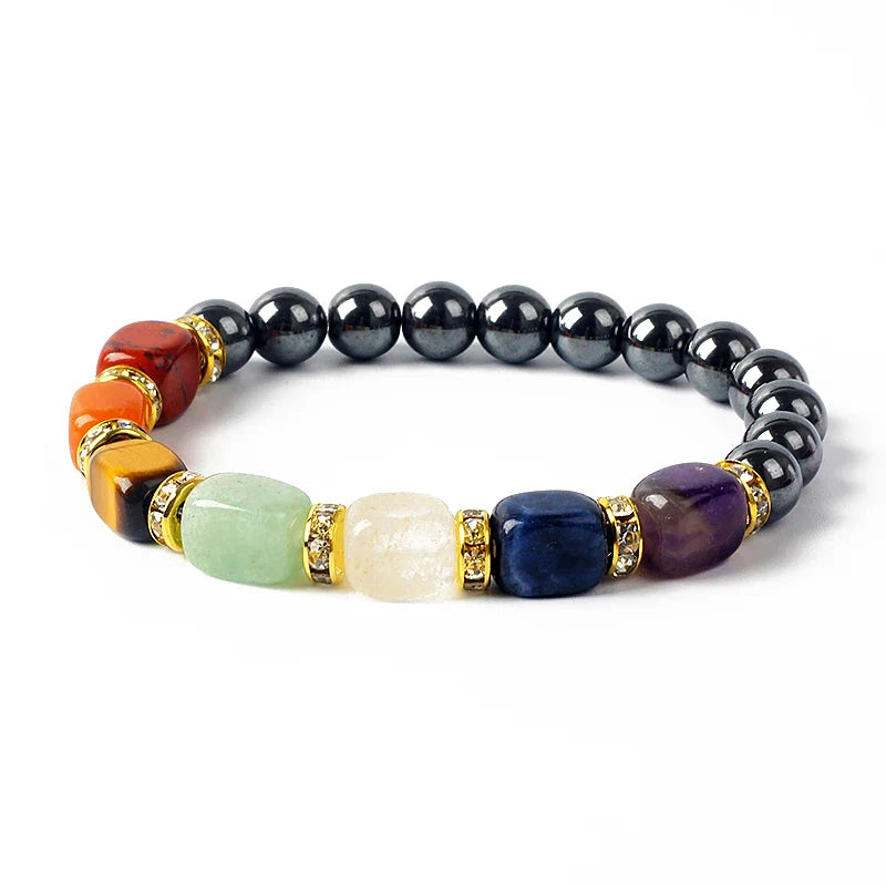Natural Stone 7 Chakra Tiger Eye Hematite Bracelet