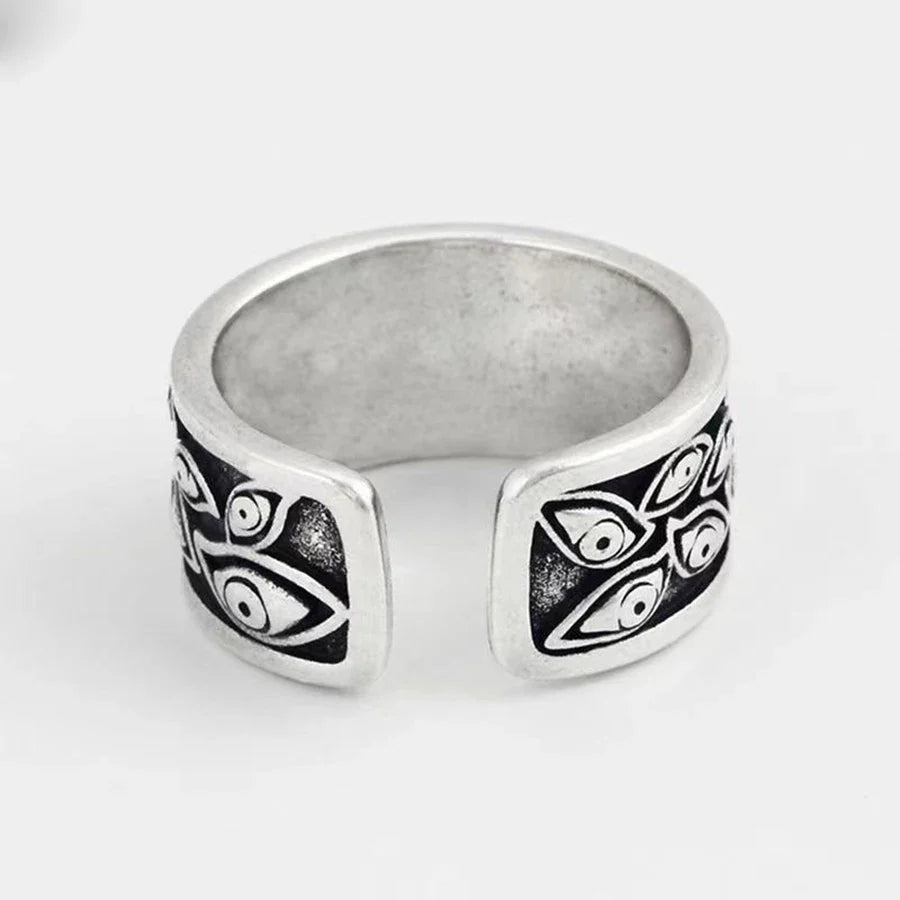 Retro Eyes Adjustable Ring Silver
