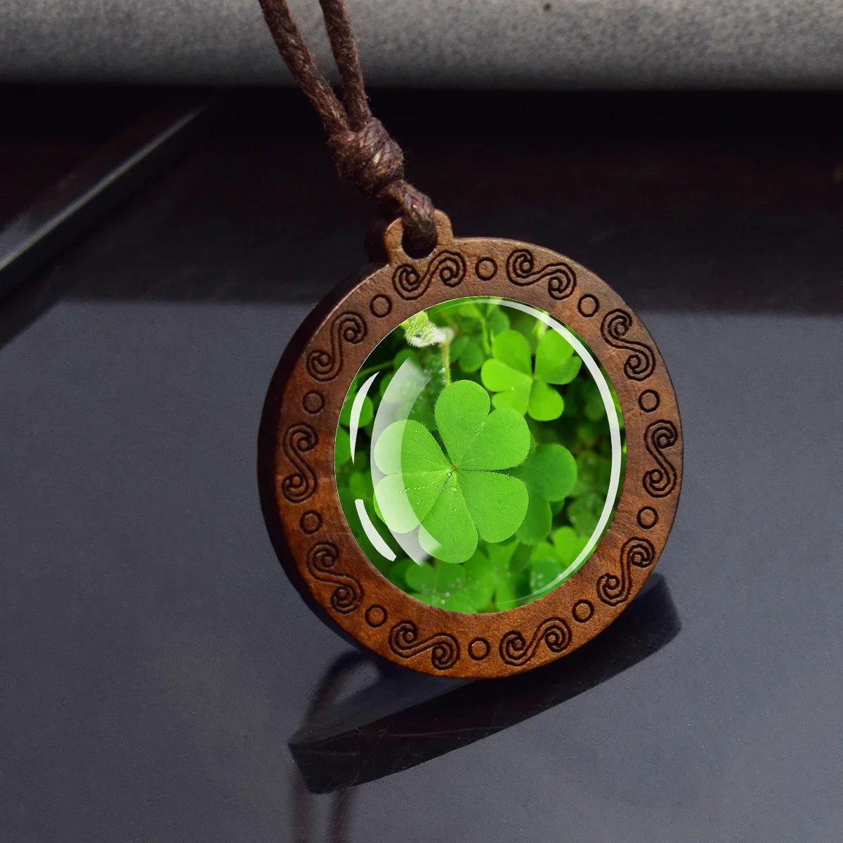 Four Leaf Clover Wooden Pendant For Luck Energy