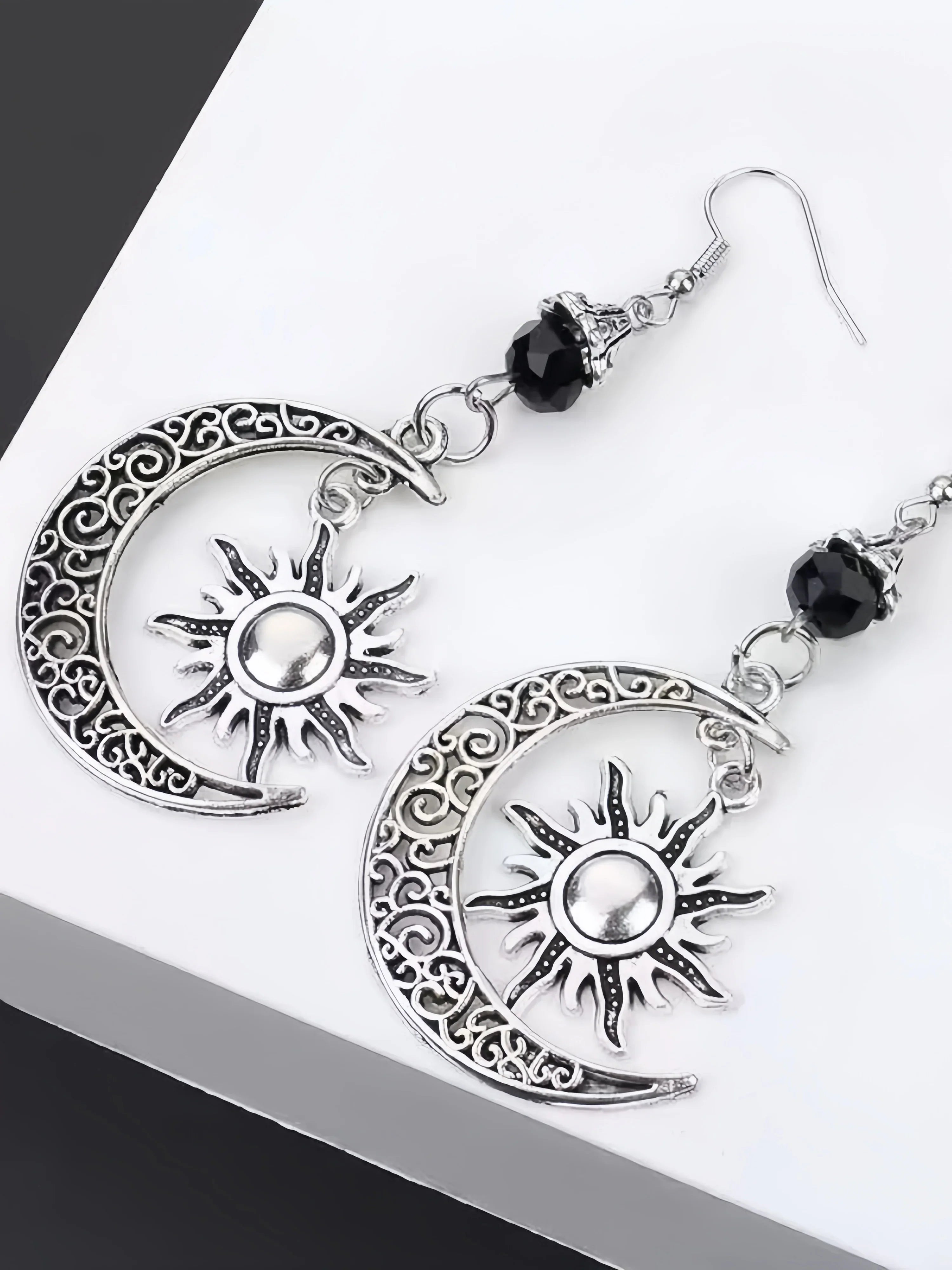 Gothic Moon Sun Pentagram Dangle Earrings For Women And Men