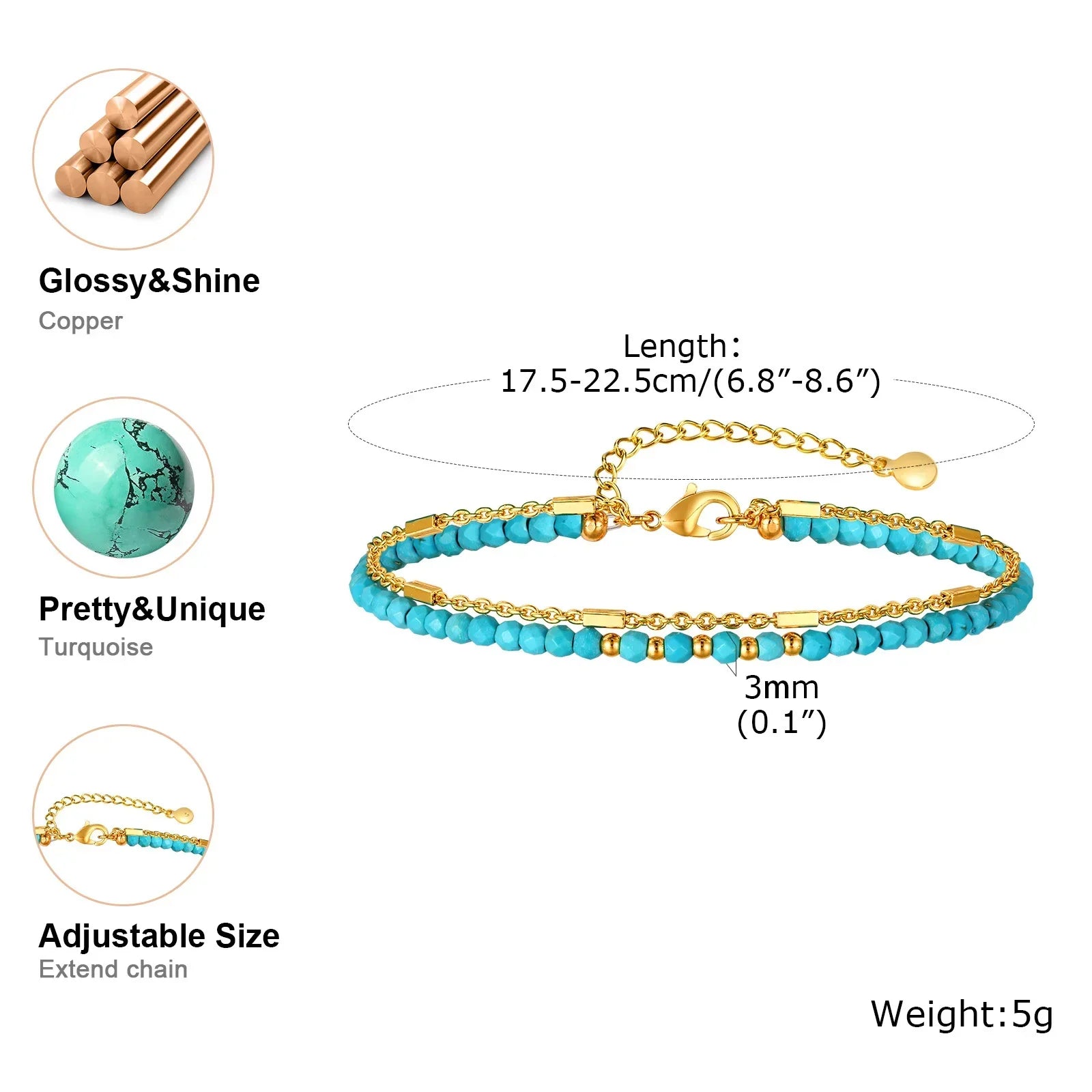 Timeless Gold Double Chain Turquoise Bracelet