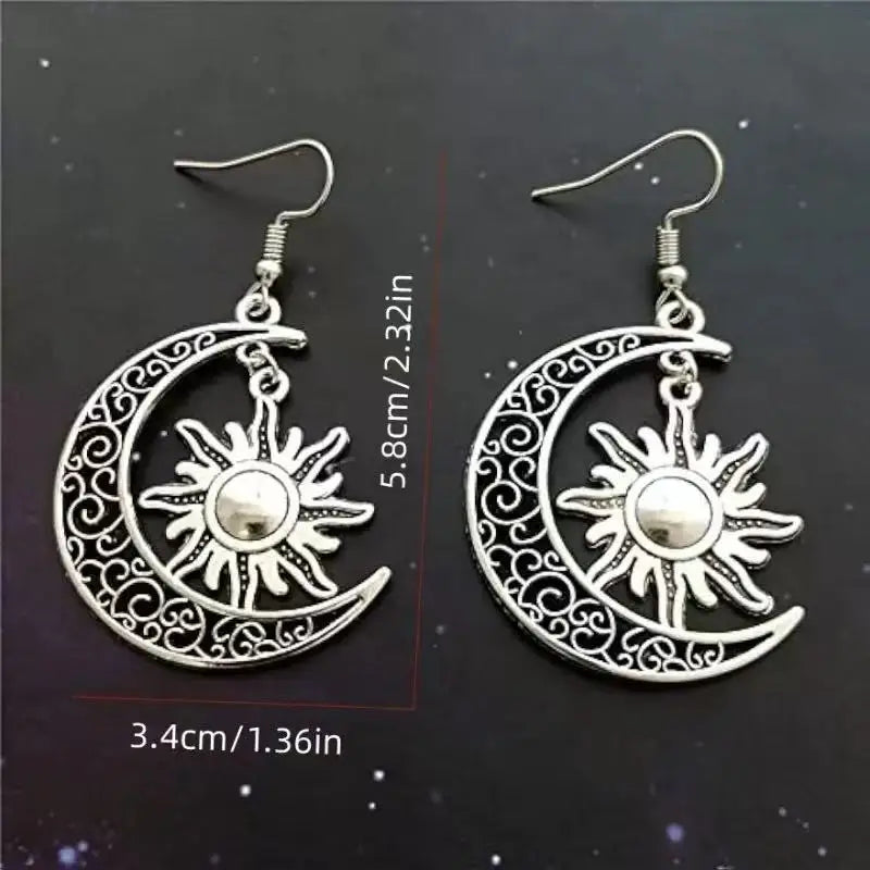 Gothic Moon Sun Pentagram Dangle Earrings For Women And Men