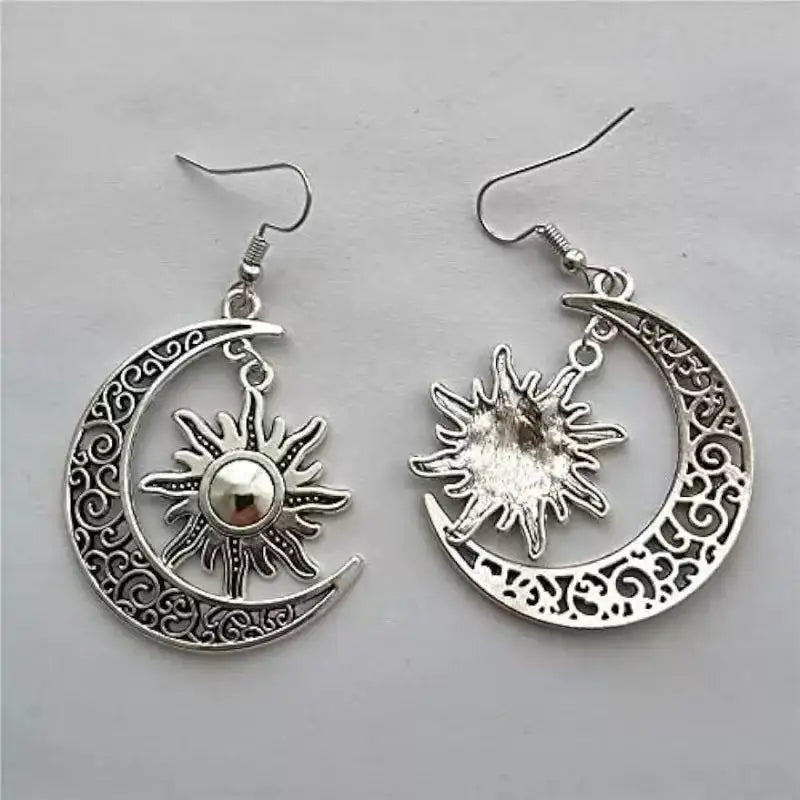 Gothic Moon Sun Pentagram Dangle Earrings For Women And Men