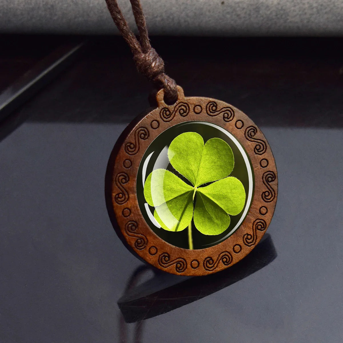 Four Leaf Clover Wooden Pendant For Luck Energy