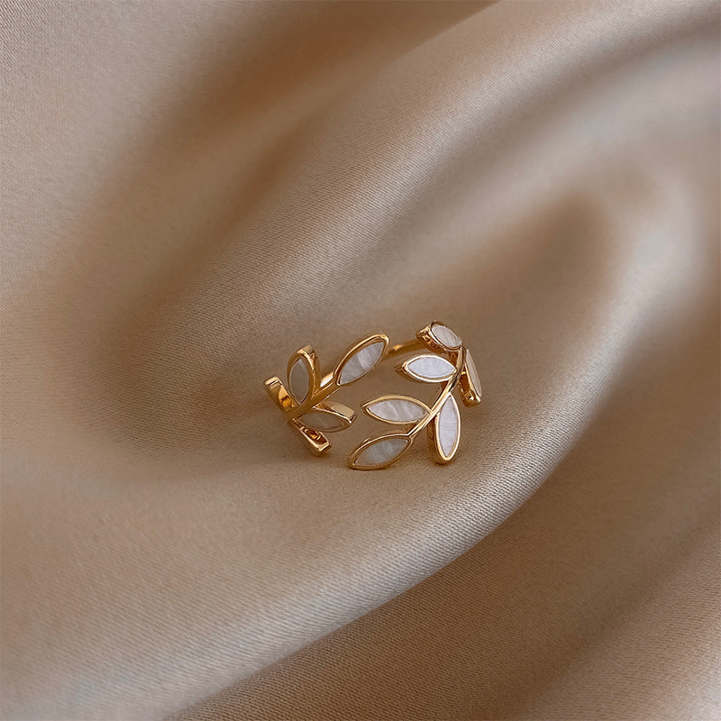 Pure - White Opal Leaf Adjustable Ring