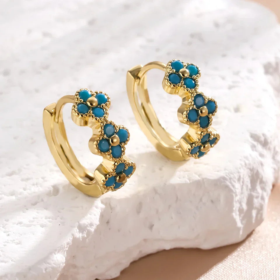 Chic Turquoise Blue Flower Hoop Earrings