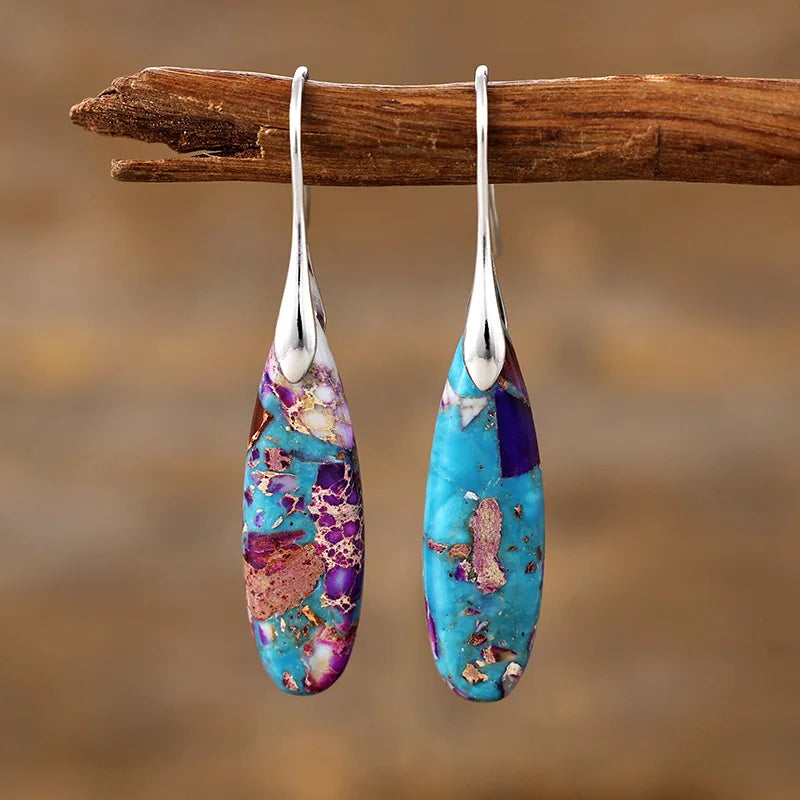 Boho Teardrop Coloured Stone Earrings