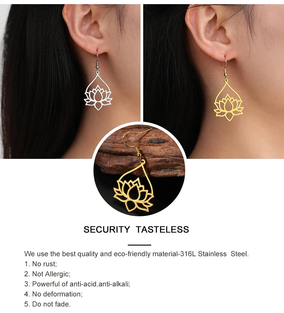 Lotus Drop Earrings - Spiritual Balance Energy