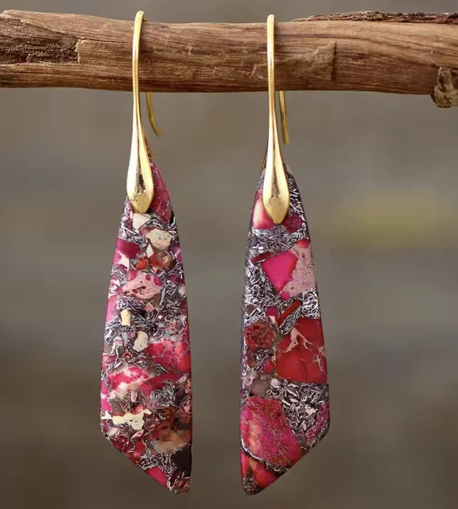 Boho Teardrop Coloured Stone Earrings