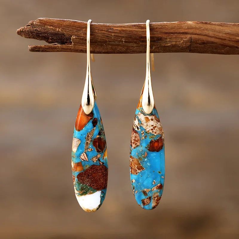 Boho Teardrop Coloured Stone Earrings
