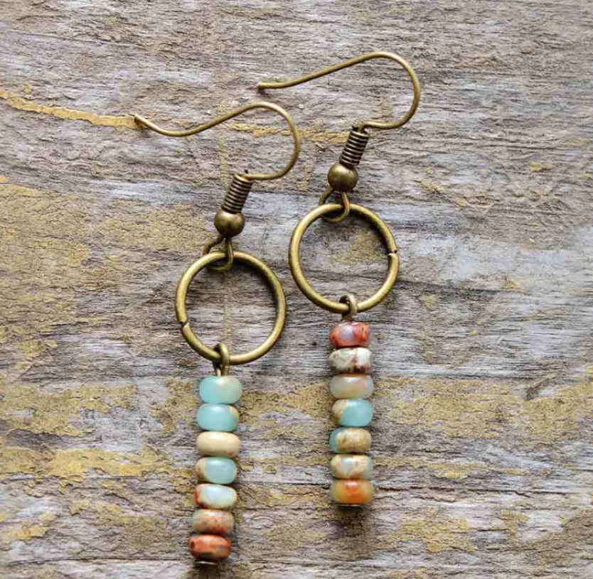 Vintage Natural Jasper Stone Ethnic Circle Earrings™