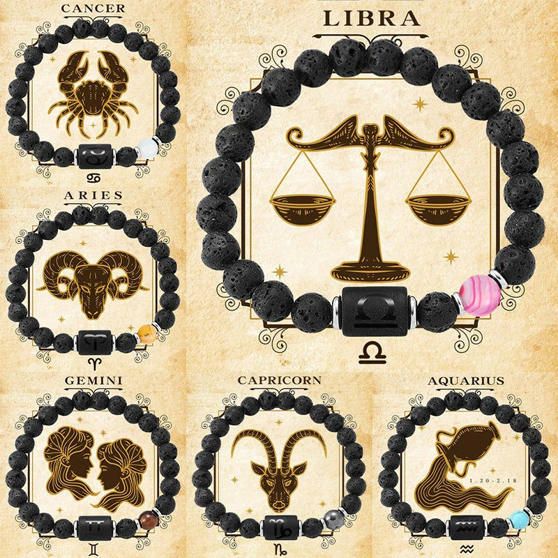 12 Zodiac Signs Natural Gemstone Bracelets For Friendship