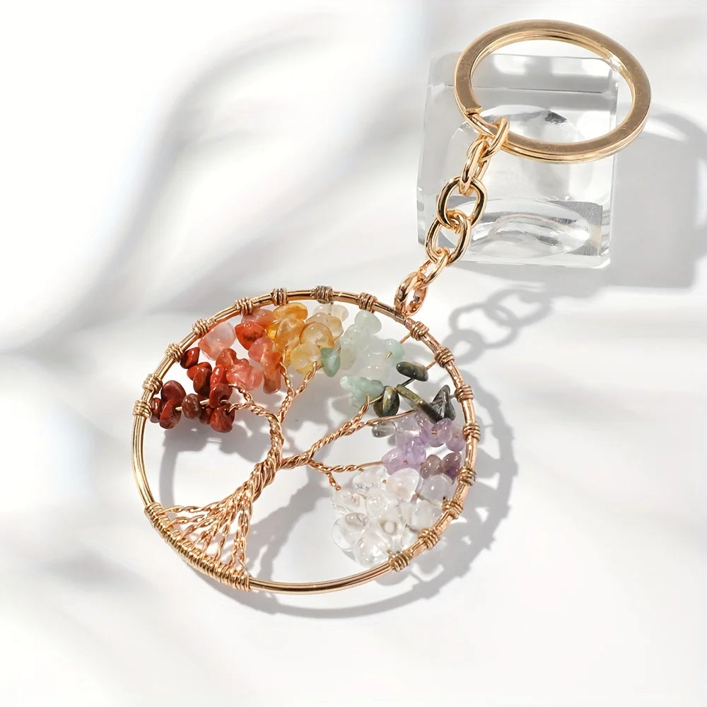 Tree Of Life Gemstone Keychain Protection For Her