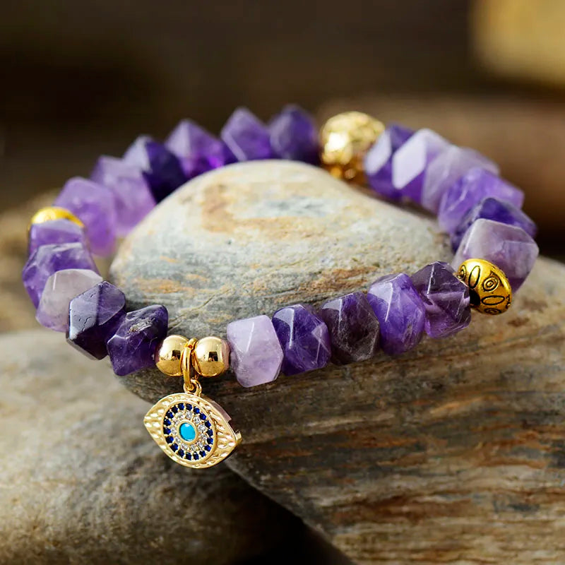 Amethyst Evil Eye Stretch Bracelet