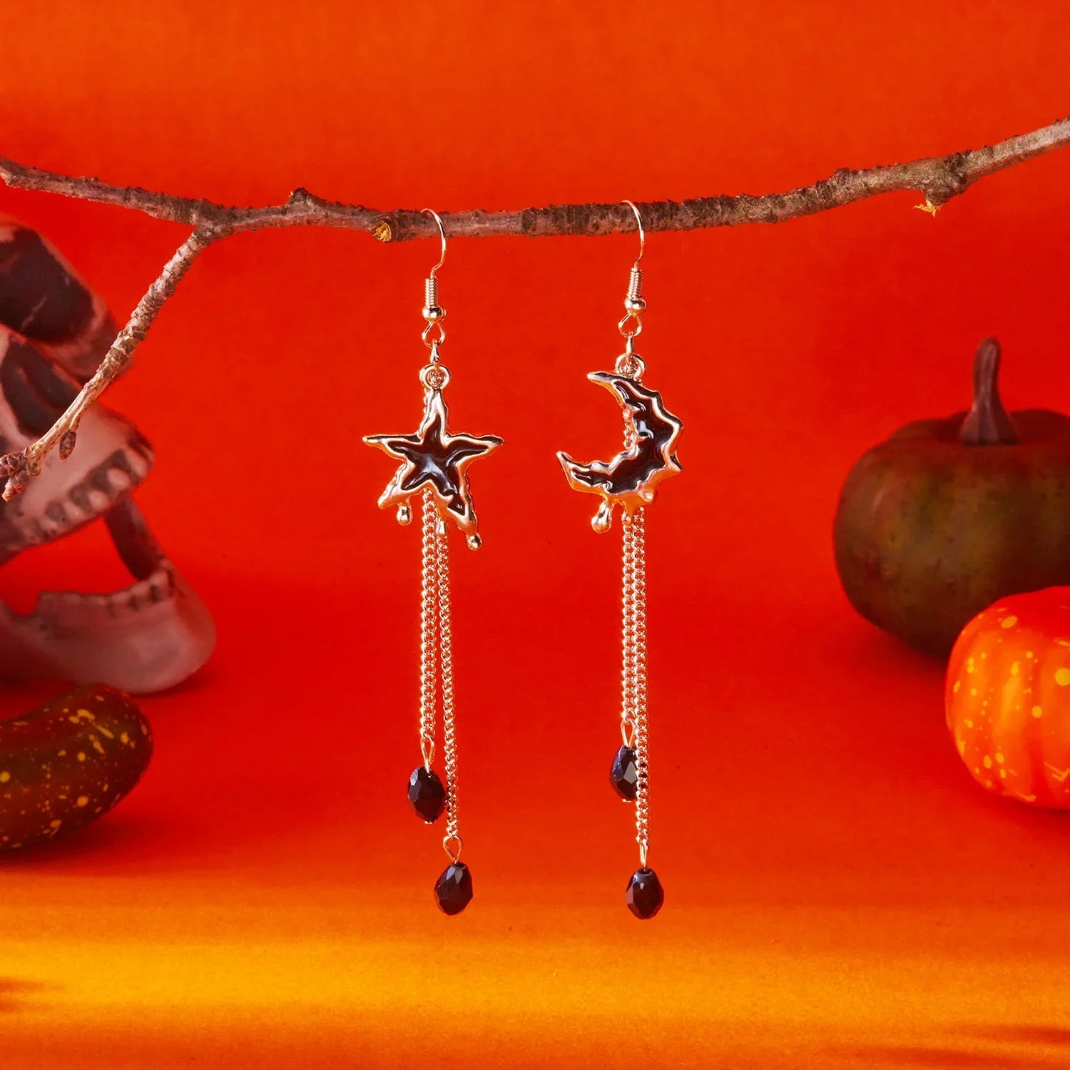 Vampire Bat Red Crystal Earrings