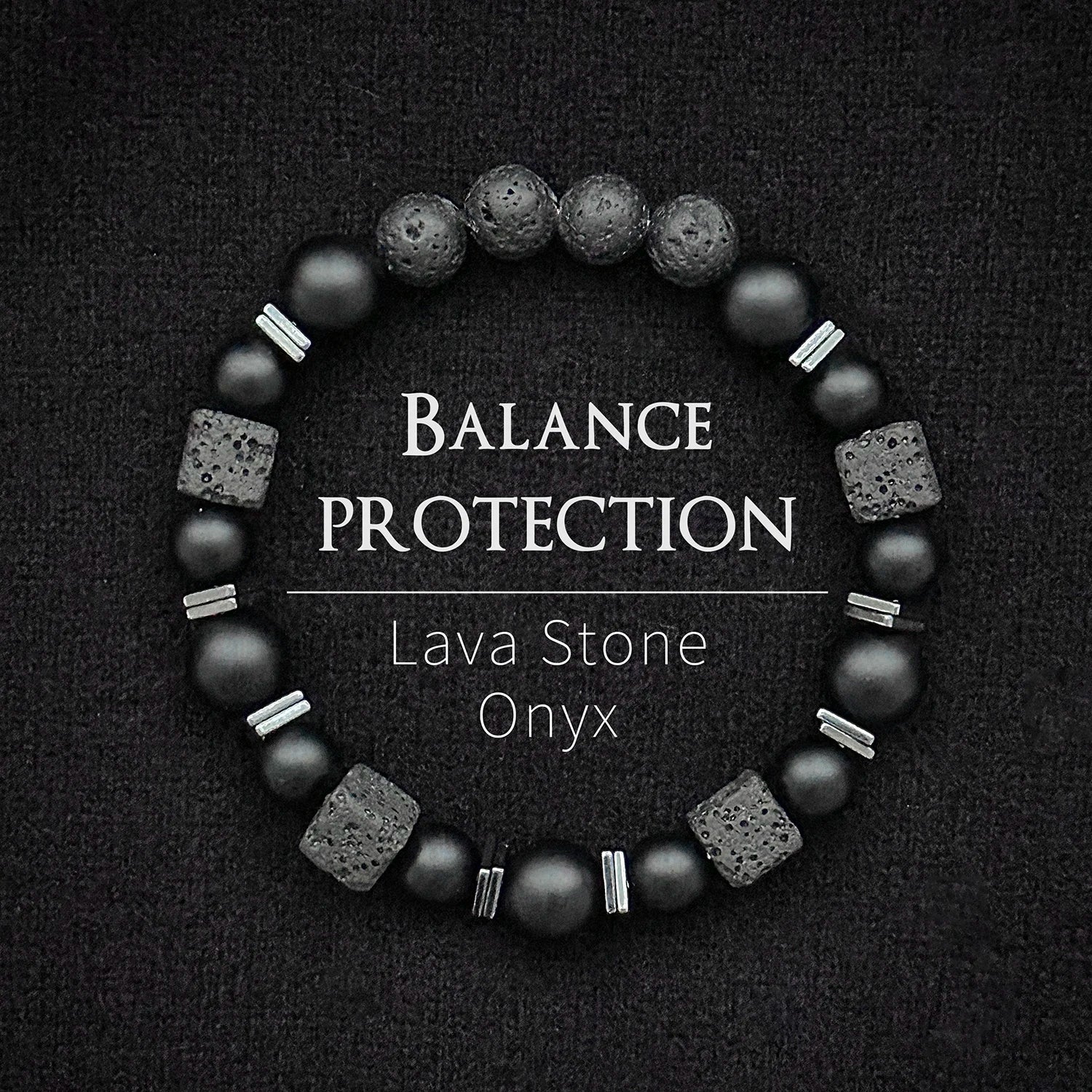 Natural Matte Black Onyx and Lava Bead Bracelet for Men
