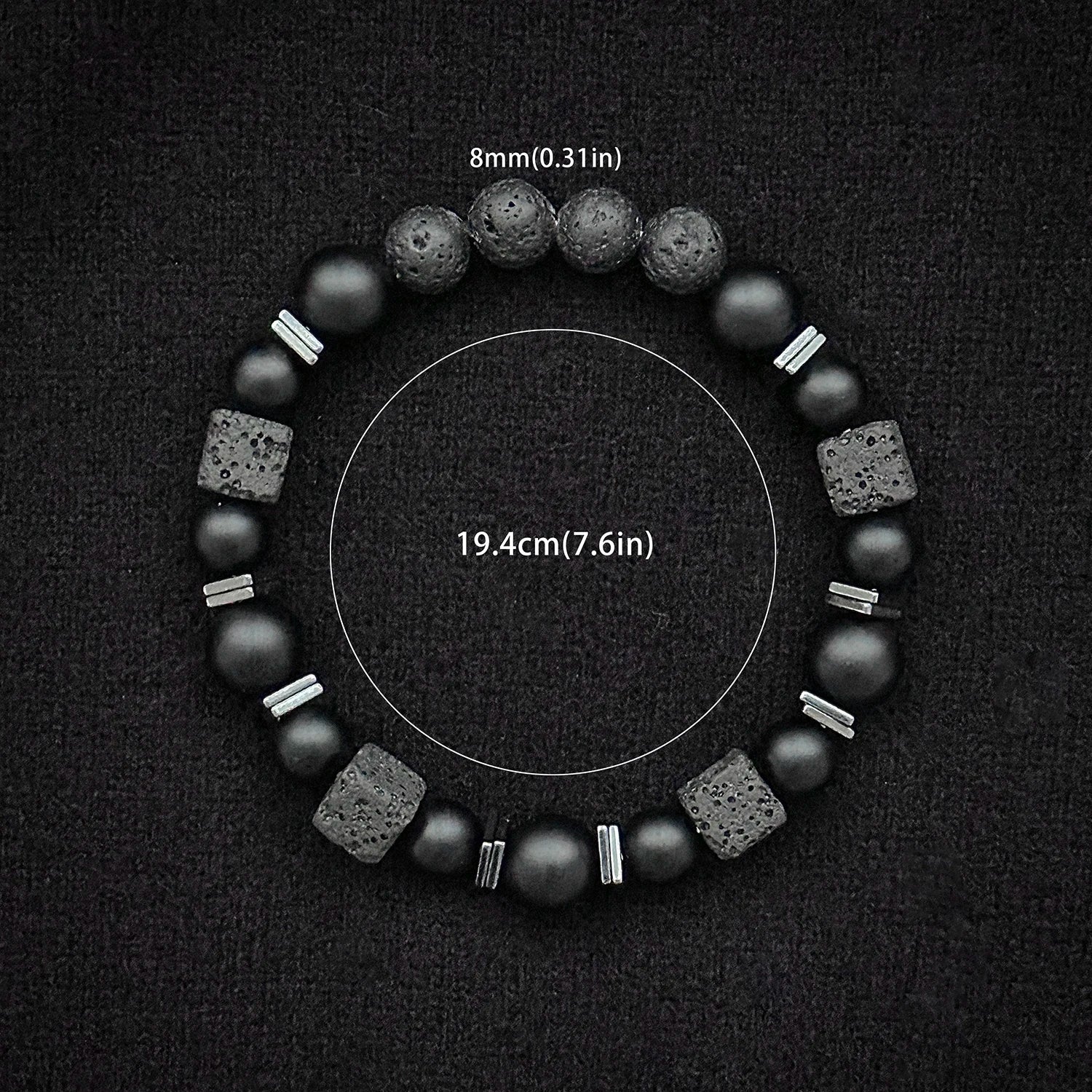 Natural Matte Black Onyx and Lava Bead Bracelet for Men