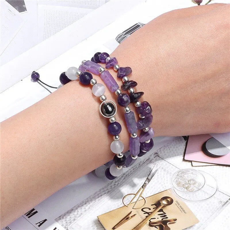 Handcrafted Amethyst Bracelet Set for Healing, Balance, and Meditation
