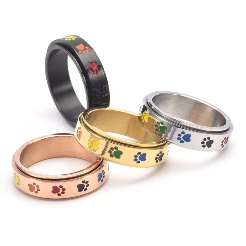 Rotatable Anti-Stress Ring with Paws with Rainbow Colors