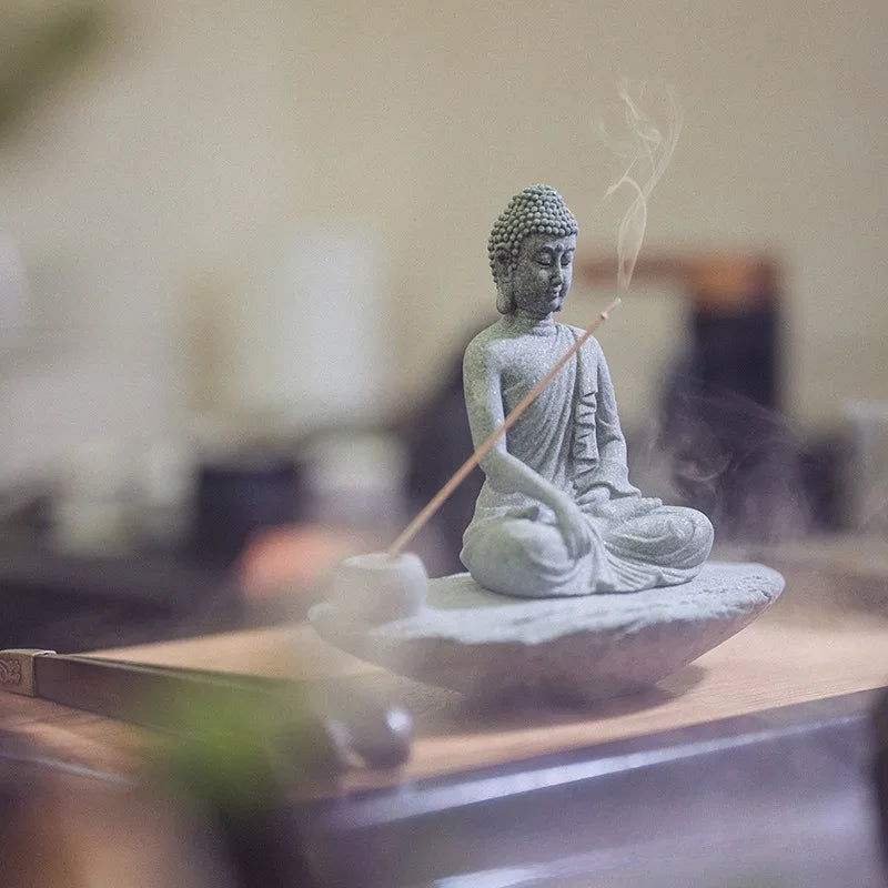 Meditating Buddha Statue Zen Decor Incense Holder Home Desk