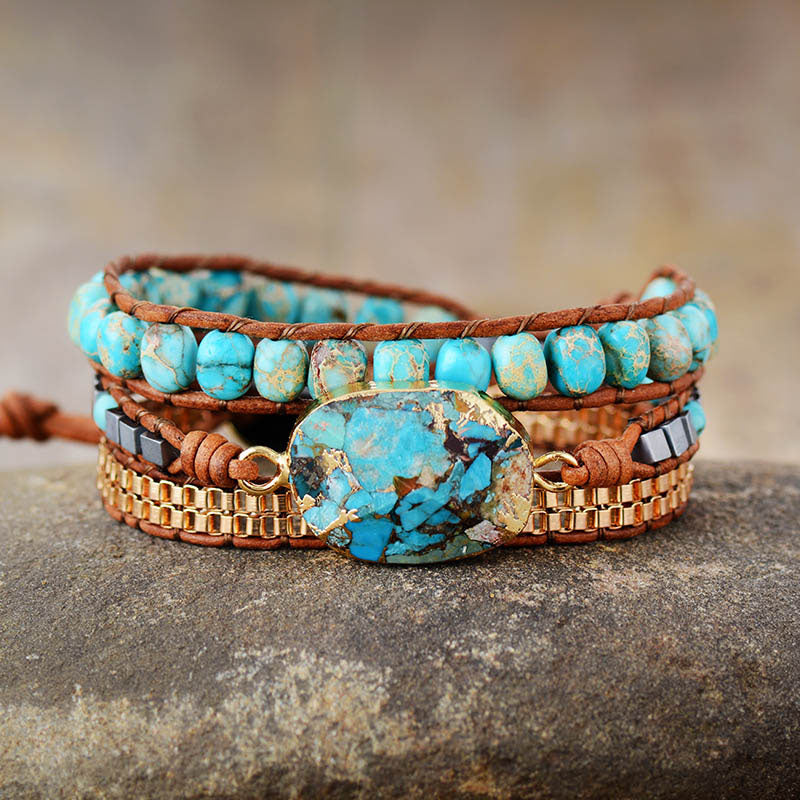Vintage Gold Line Turquoise Statement Bracelet