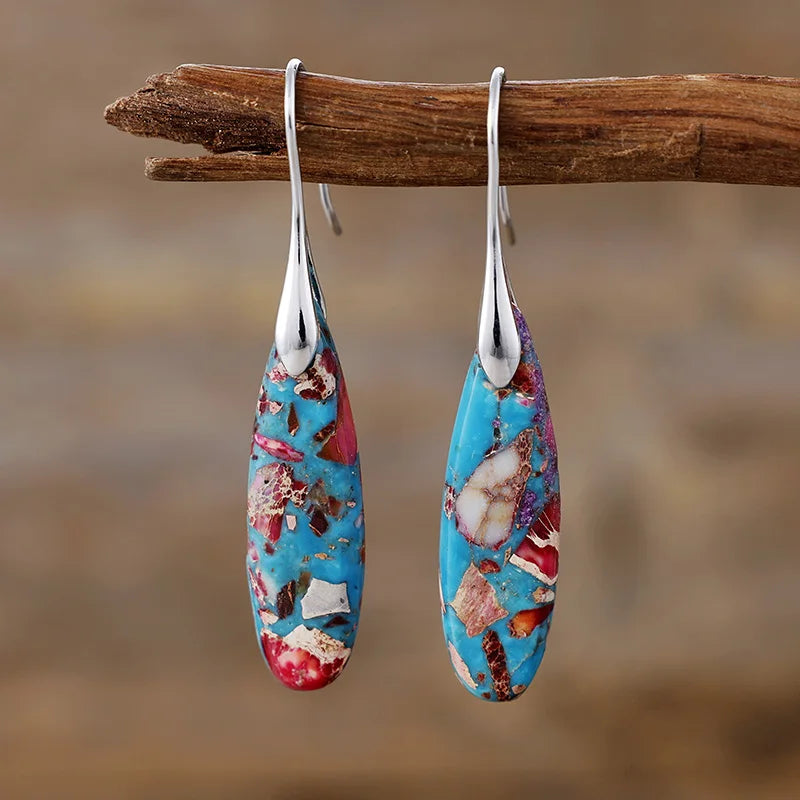 Boho Teardrop Coloured Stone Earrings