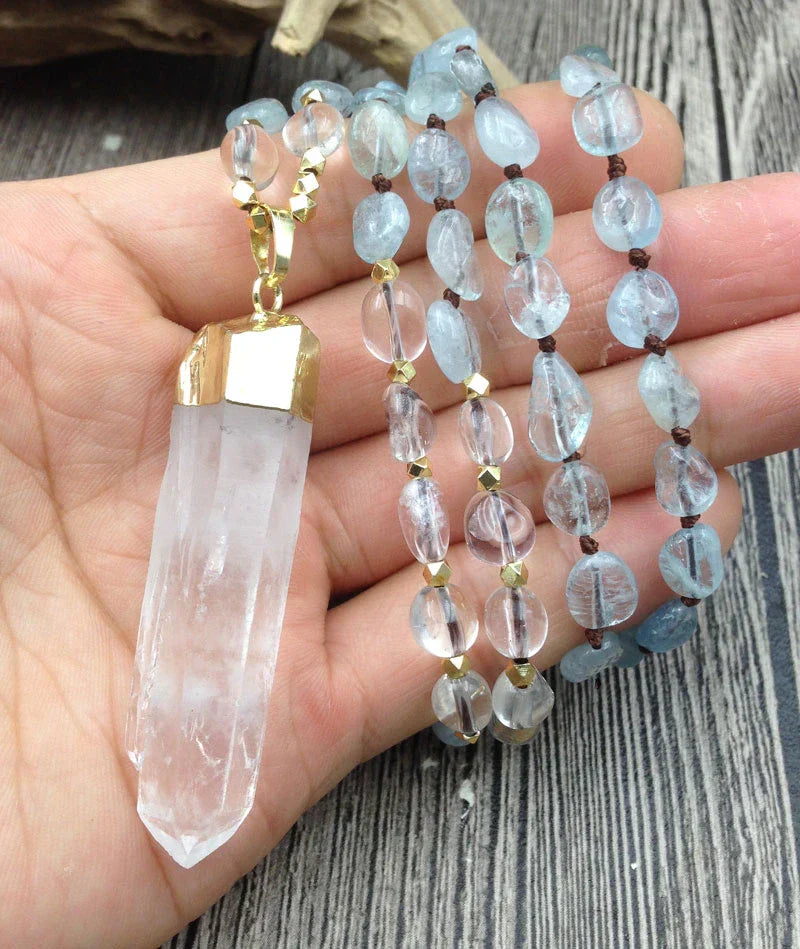 Natural Aquamarine & Clear Quartz Gemstone Necklace™