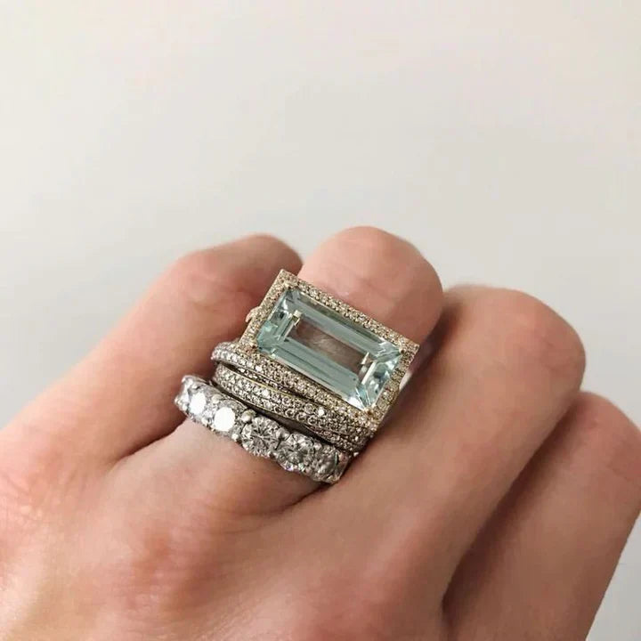 Silver Blue Ring Set