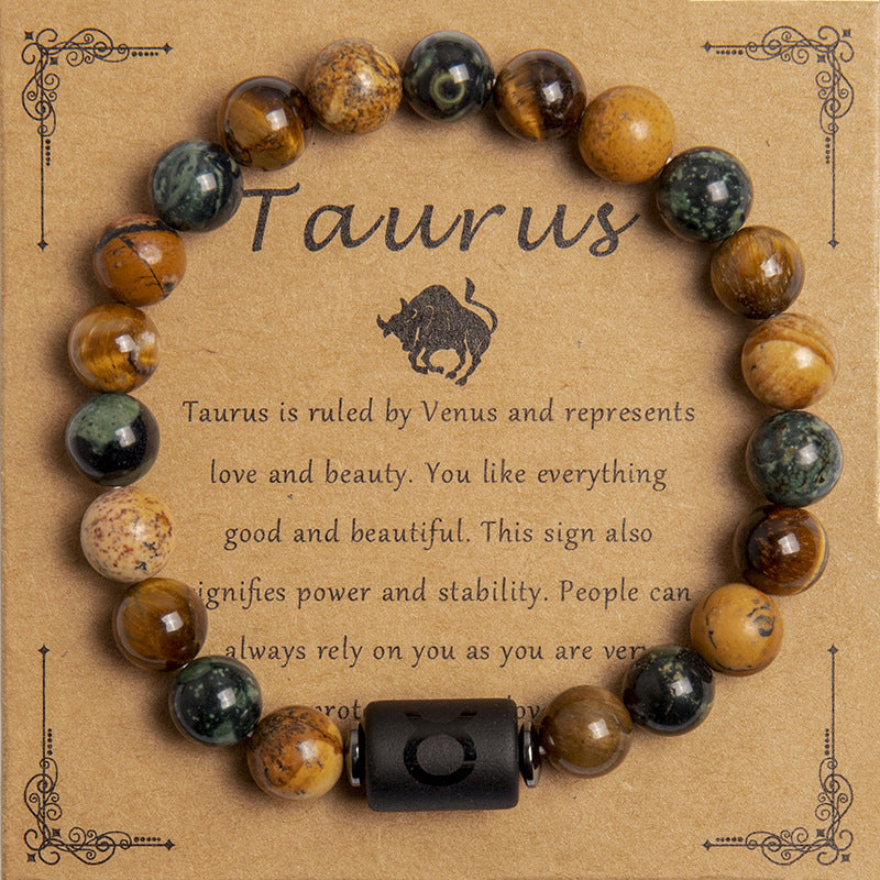 Tigereye Beaded Bracelet Twelve Constellation Zodiac Cards