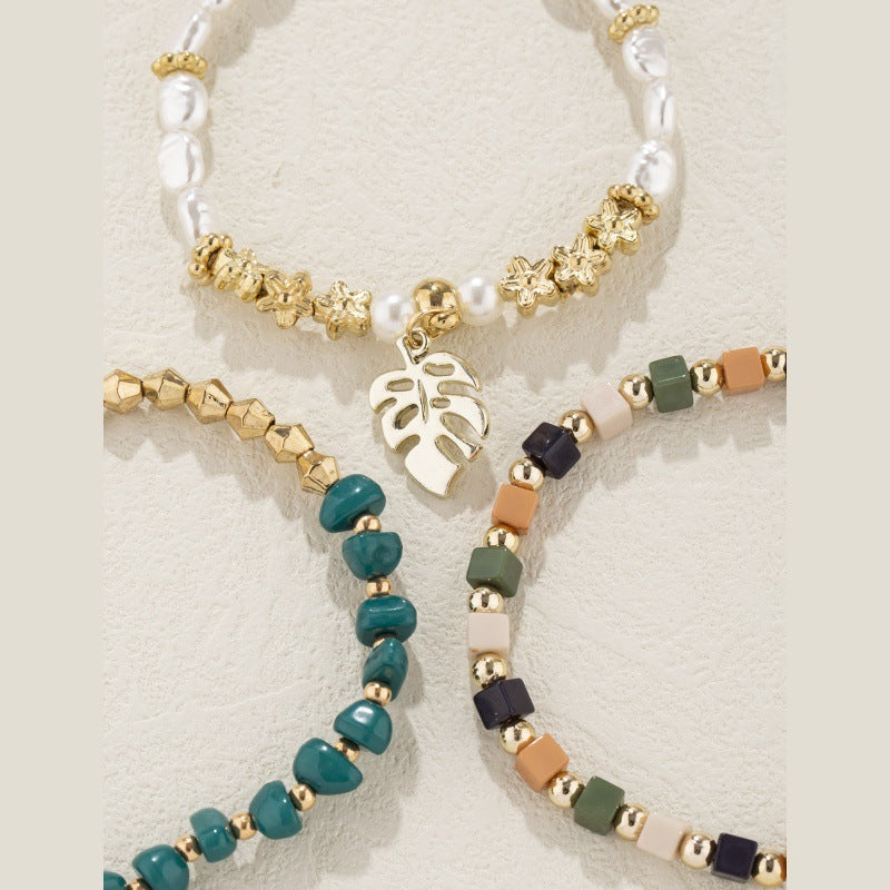 Pearl Leaf Pendant Bracelet Set Exclusive Handcrafted