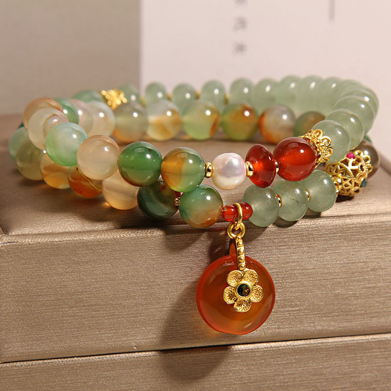Peacock Green Agate Double Ring Bracelet For Women