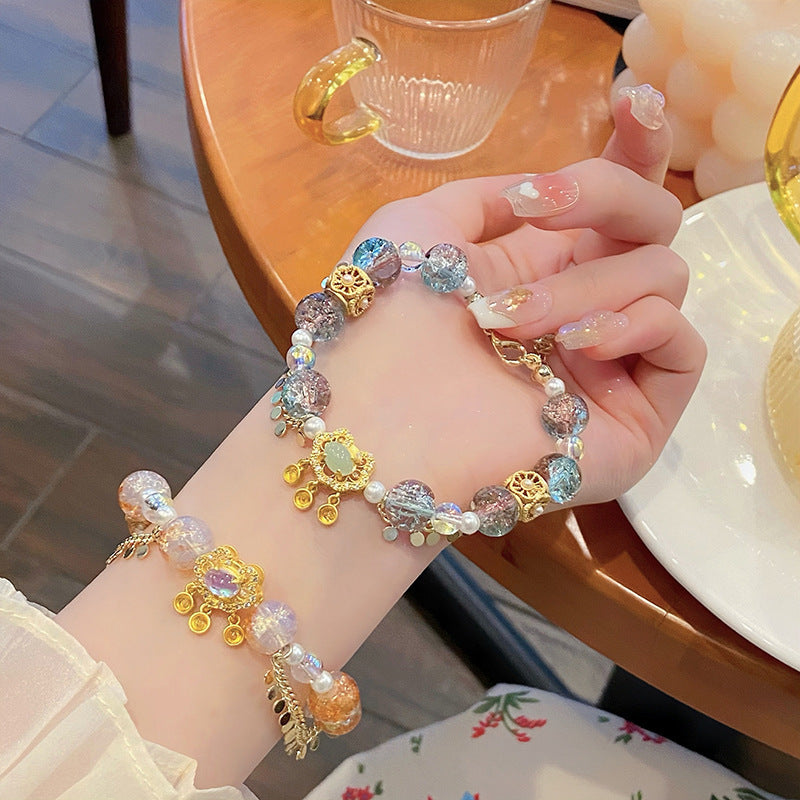 Sweet Princess Glass Crystal Safety Lock Bracelet For Women