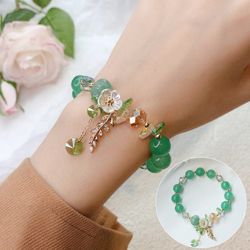 Candy Color Stone Flower Leaf Pendant Crystal Bracelet