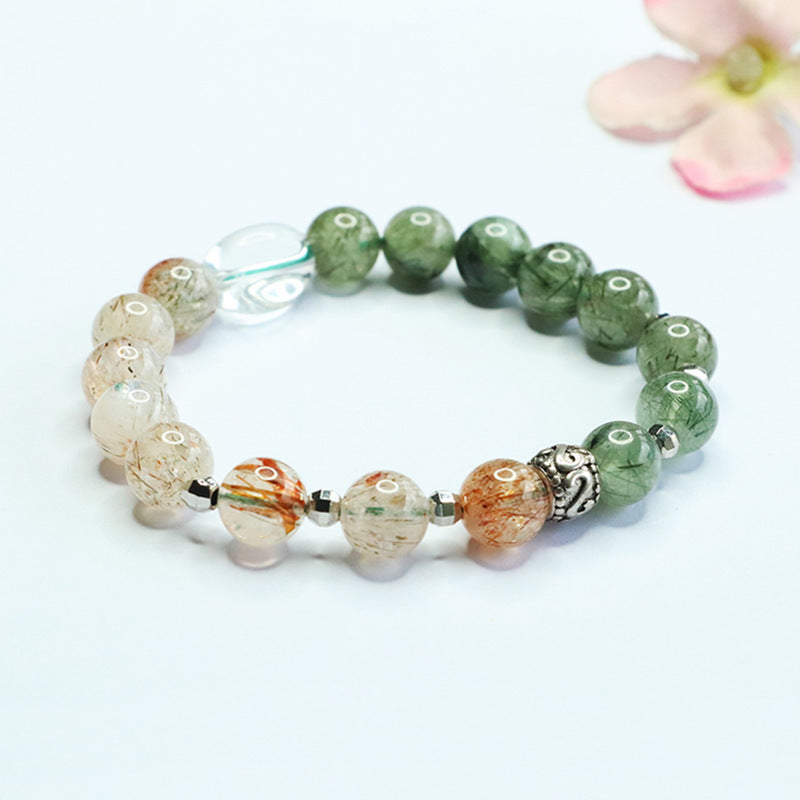 Green Quartz Rutilated Black Gold Super Seven Bracelet