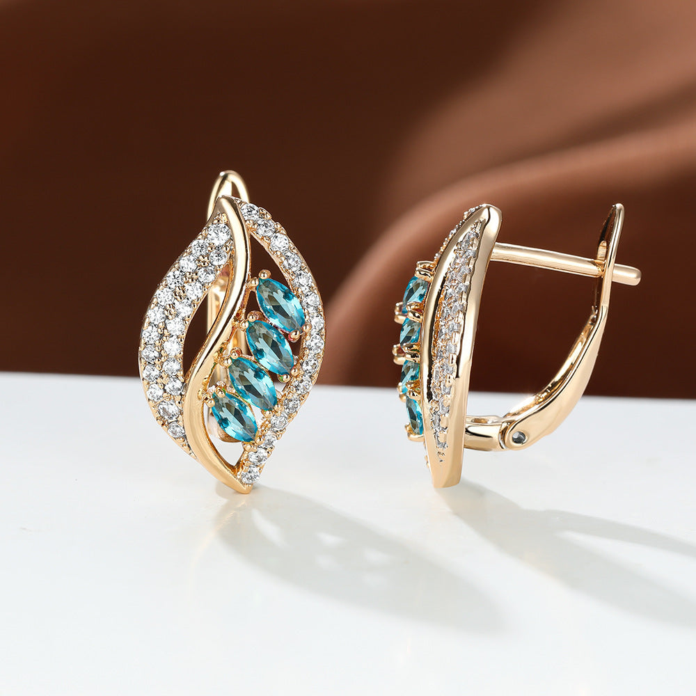 Leaf Shaped Rhinestone Earrings Zircon Stud Jewelry