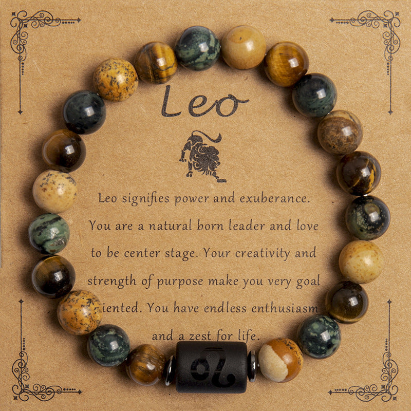 Tigereye Beaded Bracelet Twelve Constellation Zodiac Cards