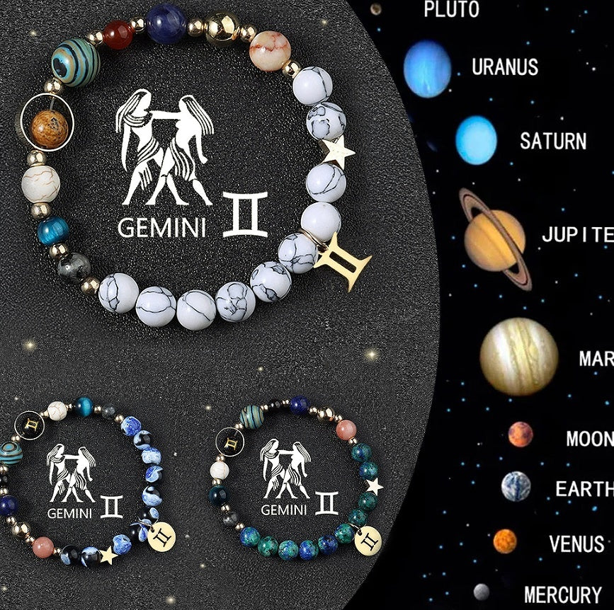 Natural Crystal Zodiac Bracelet Set 3pcs Healing Gift