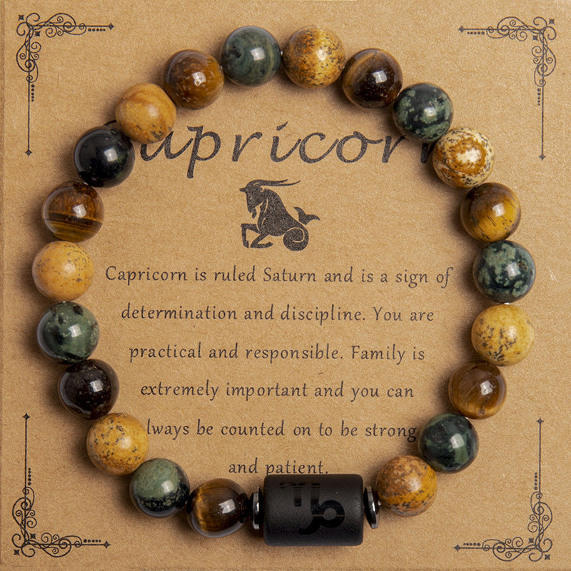 Tigereye Beaded Bracelet Twelve Constellation Zodiac Cards