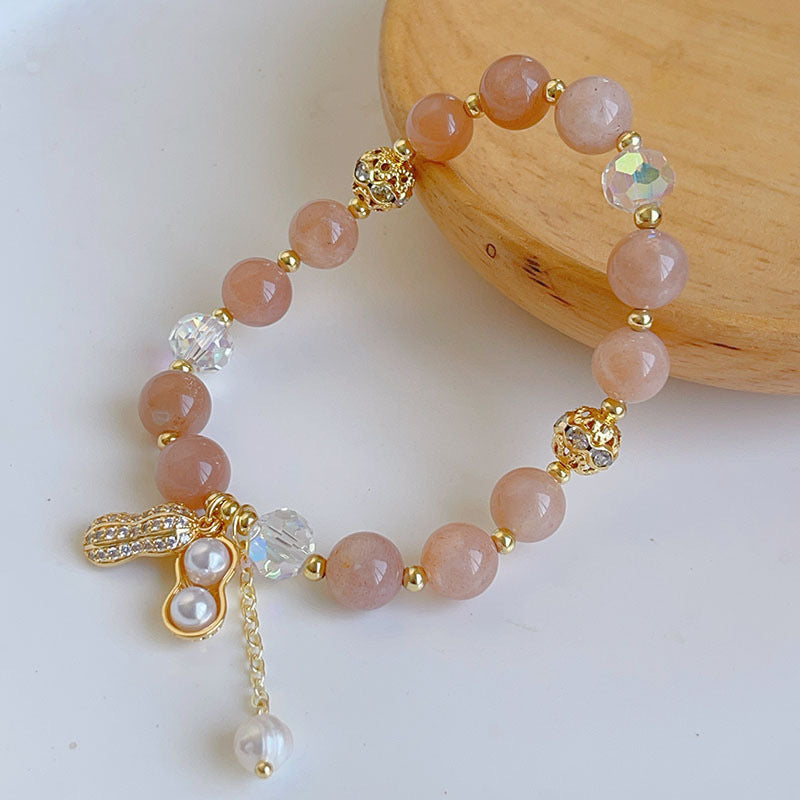 Citrine Sunstone Beaded Bracelet For Women Peanut Beads