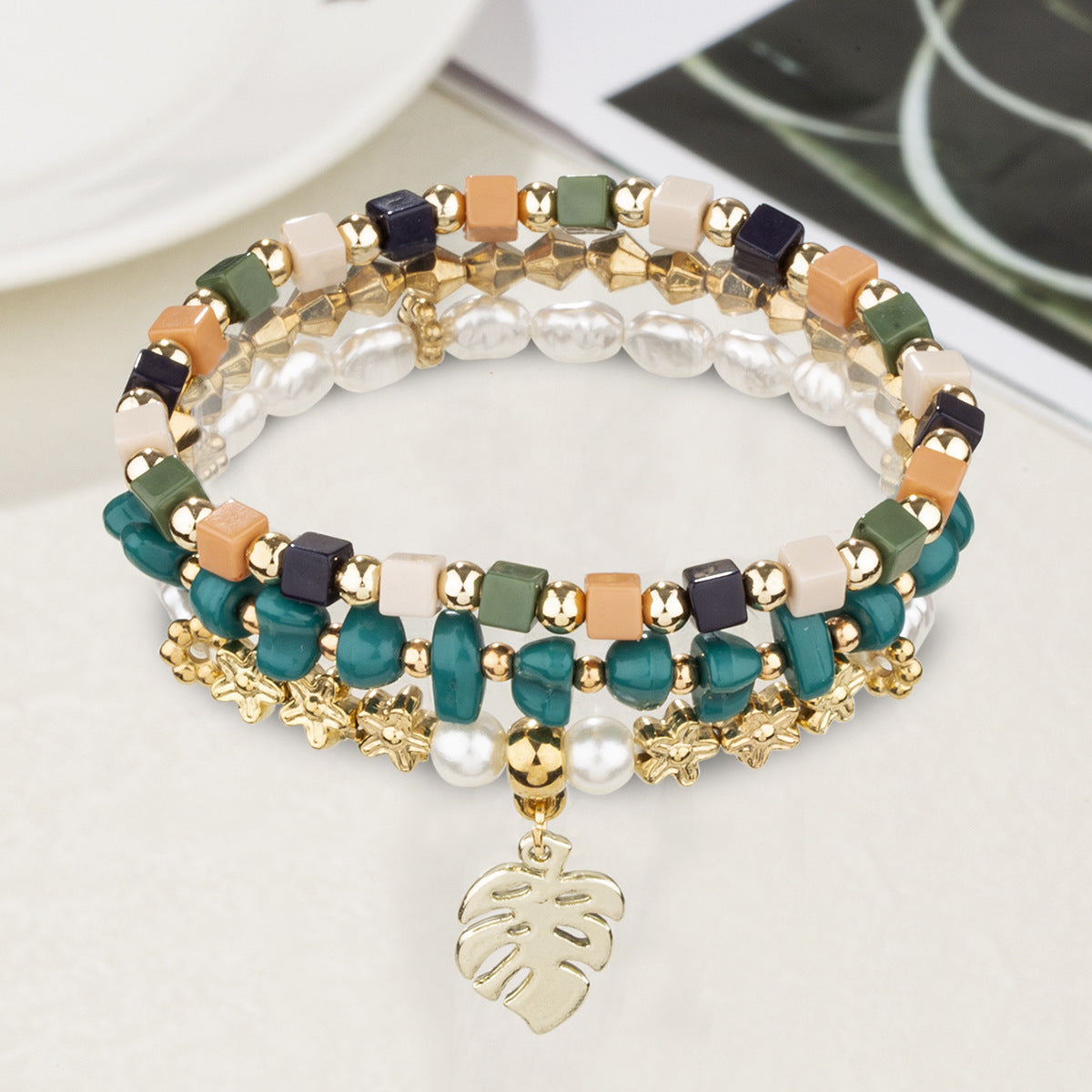 Pearl Leaf Pendant Bracelet Set Exclusive Handcrafted