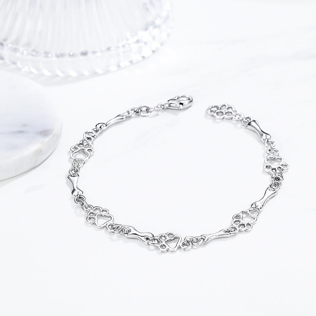 Bracelet with Dog Paw and Bone Charms